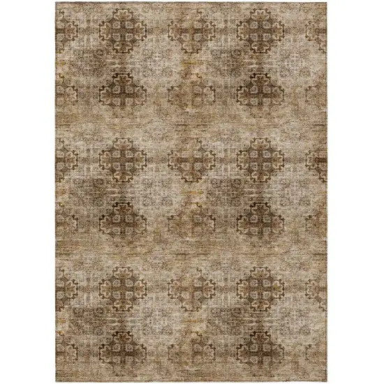 Taupe Floral Medallion Washable Non Skid Indoor Outdoor Area Rug Photo 2