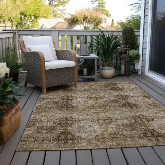 Taupe Floral Medallion Washable Non Skid Indoor Outdoor Area Rug Photo 9