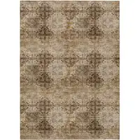 Photo of Taupe Floral Medallion Washable Non Skid Indoor Outdoor Area Rug