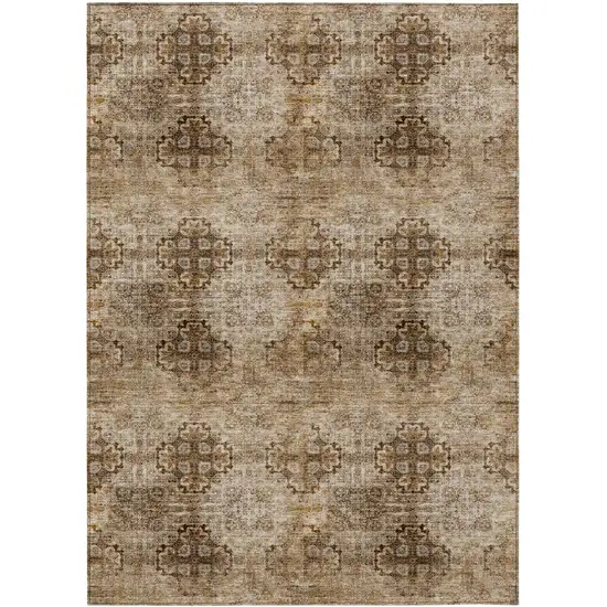 Taupe Floral Medallion Washable Non Skid Indoor Outdoor Area Rug Photo 1