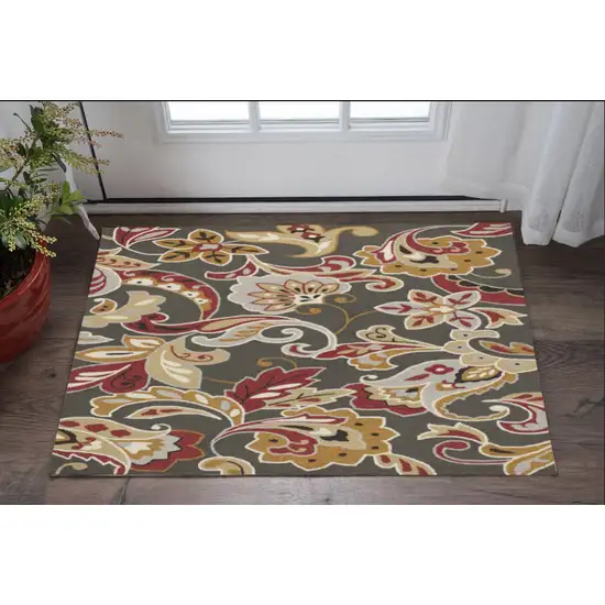 Taupe Floral Uv Treated Area Rug Photo 1