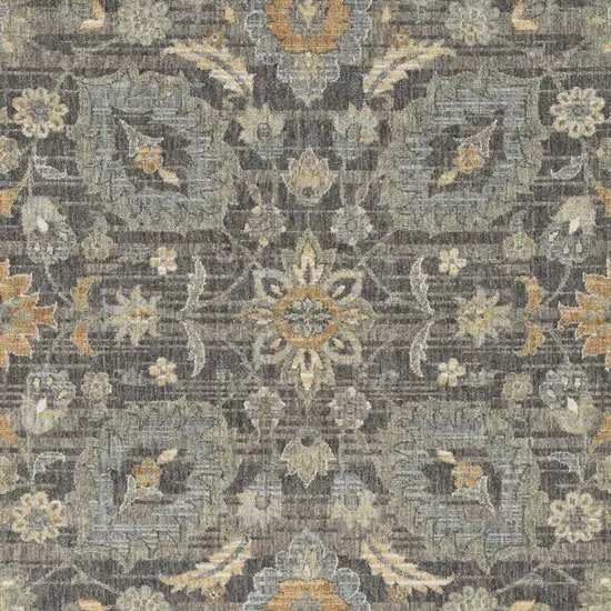 Taupe Floral Vine Bordered Wool Indoor Area Rug Photo 2