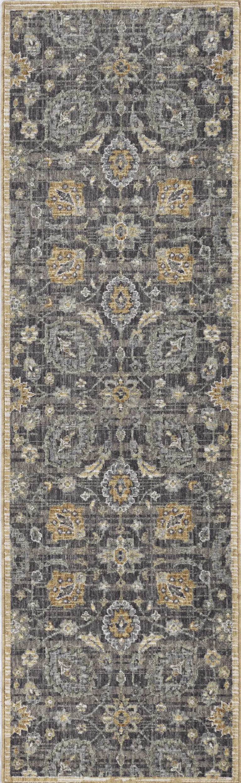 Taupe Floral Vine Bordered Wool Indoor Area Rug Photo 1