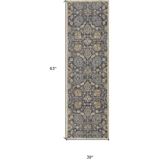 Taupe Floral Vine Bordered Wool Indoor Area Rug Photo 3