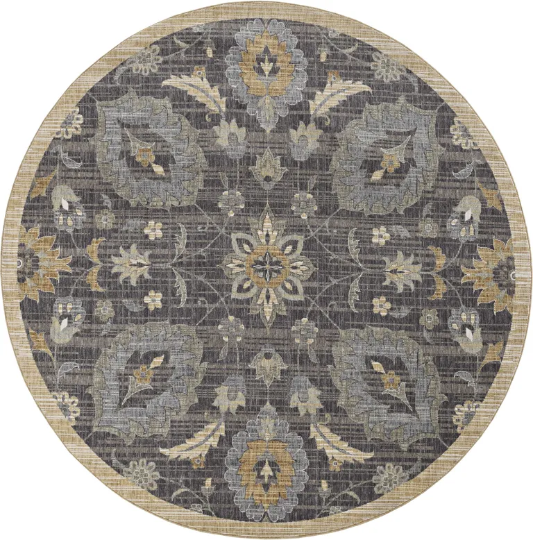 Taupe Floral Vine Bordered Wool Indoor Area Rug Photo 3