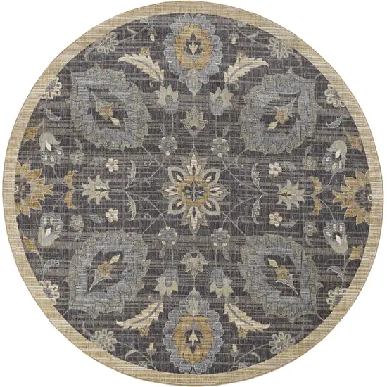 Taupe Floral Vine Bordered Wool Indoor Area Rug Photo 3