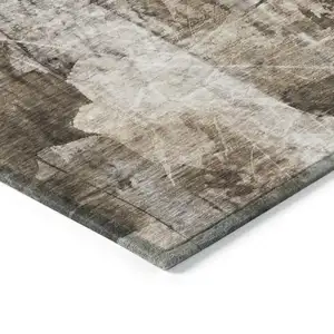 Photo of Taupe Floral Washable Non Skid Indoor Outdoor Area Rug