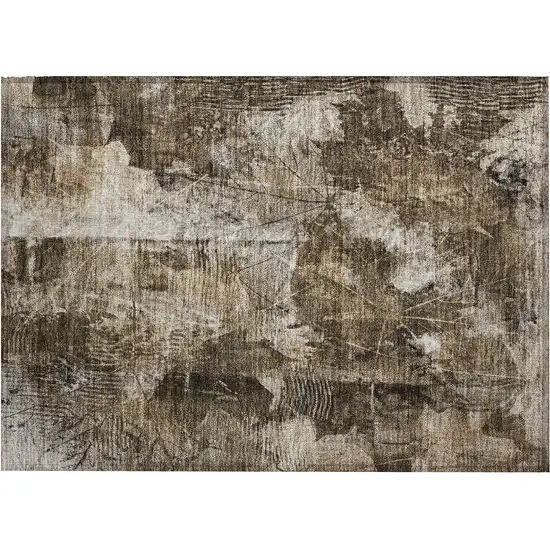 Taupe Floral Washable Non Skid Indoor Outdoor Area Rug Photo 2