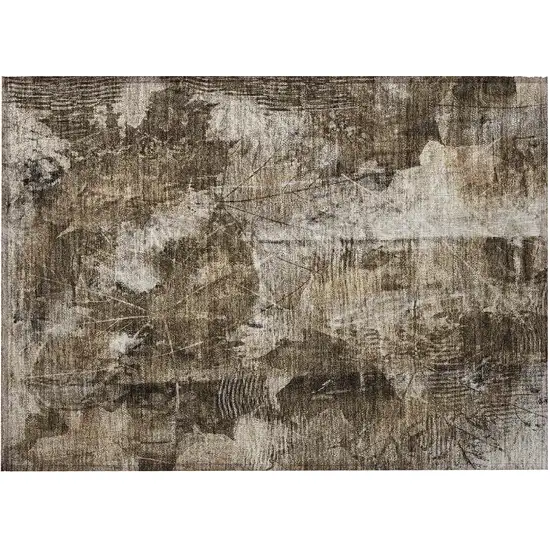 Taupe Floral Washable Non Skid Indoor Outdoor Area Rug Photo 5