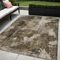 Photo of Taupe Floral Washable Non Skid Indoor Outdoor Area Rug