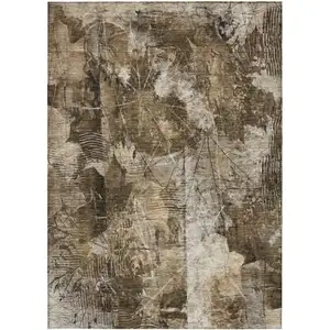 Photo of Taupe Floral Washable Non Skid Indoor Outdoor Area Rug