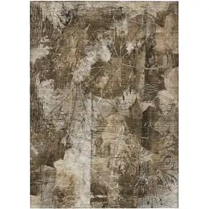 Photo of Taupe Floral Washable Non Skid Indoor Outdoor Area Rug