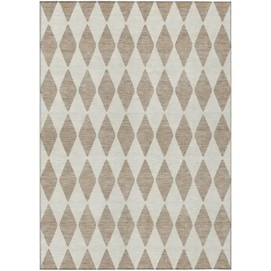 Taupe Geometric Washable Indoor Outdoor Area Rug Photo 2