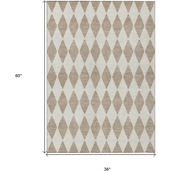 Taupe Geometric Washable Indoor Outdoor Area Rug Photo 3