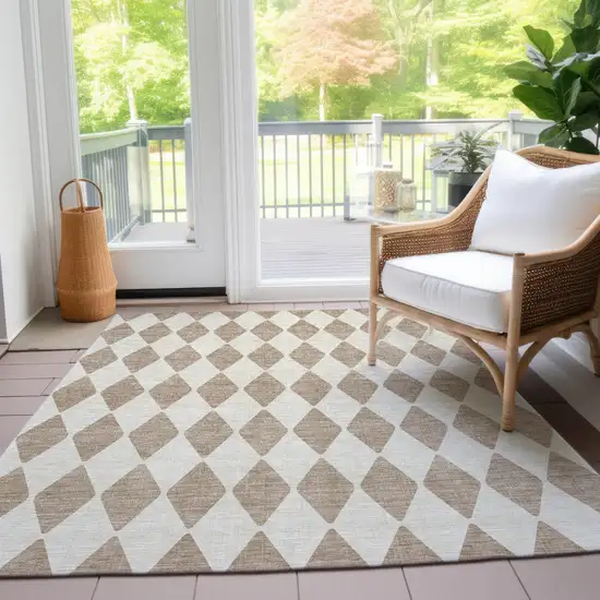 Taupe And Ivory Geometric Washable Indoor Outdoor Area Rug Photo 8