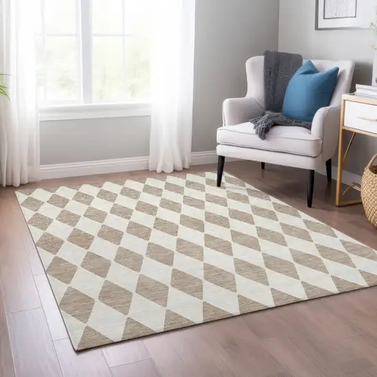 Taupe Geometric Washable Indoor Outdoor Area Rug Photo 7