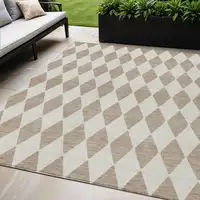 Photo of Taupe Geometric Washable Indoor Outdoor Area Rug