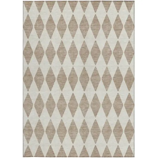 Taupe Geometric Washable Indoor Outdoor Area Rug Photo 5