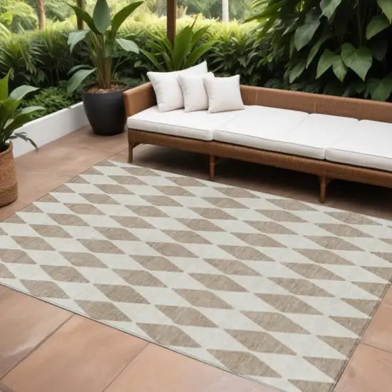 Taupe Geometric Washable Indoor Outdoor Area Rug Photo 1