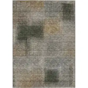 Photo of Taupe Gray And Beige Abstract Washable Indoor Outdoor Area Rug