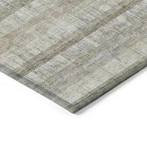 Photo of Taupe Gray And Beige Striped Washable Indoor Outdoor Area Rug