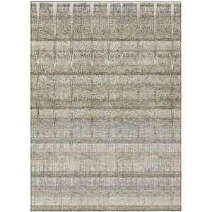 Photo of Taupe Gray And Beige Striped Washable Indoor Outdoor Area Rug