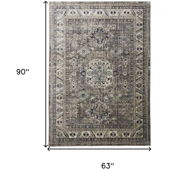 Taupe Gray And Blue Floral Stain Resistant Area Rug Photo 10