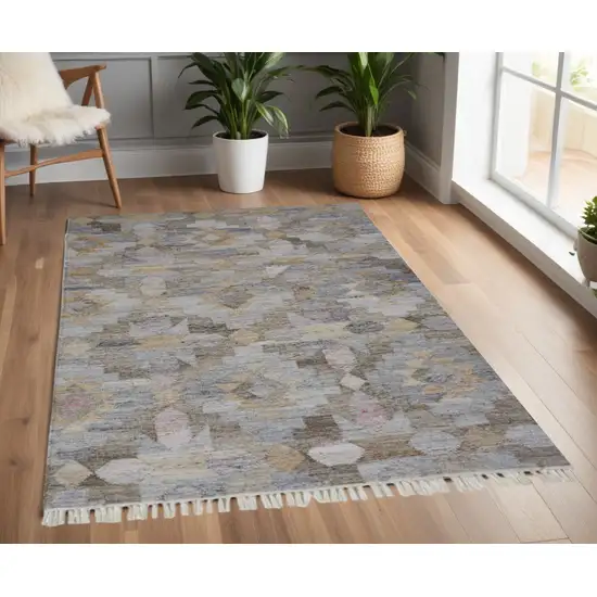 Gray and Blue Geometric Hand Woven Area Rug With Fringe Photo 1