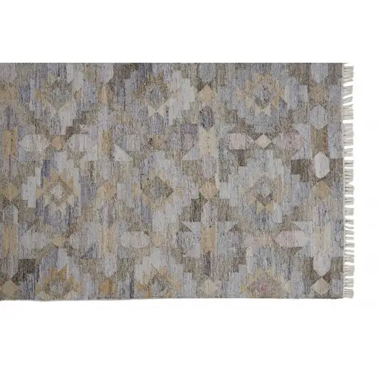 Taupe Gray And Blue Geometric Hand Woven Stain Resistant Area Rug With Fringe Photo 2