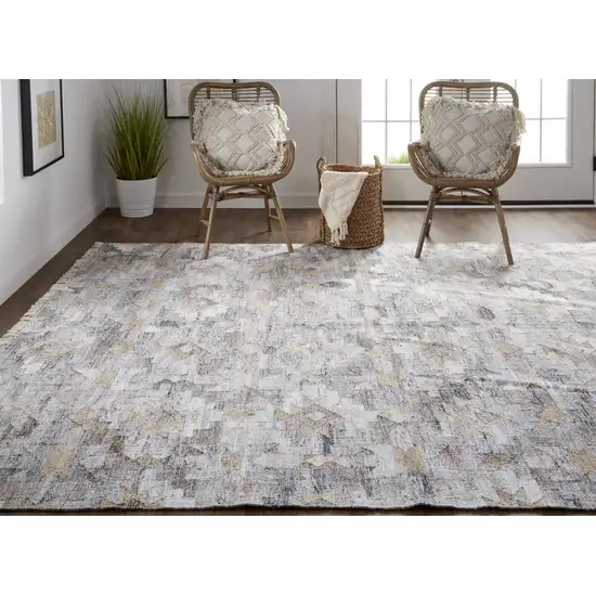 Taupe Gray And Blue Geometric Hand Woven Stain Resistant Area Rug With Fringe Photo 6