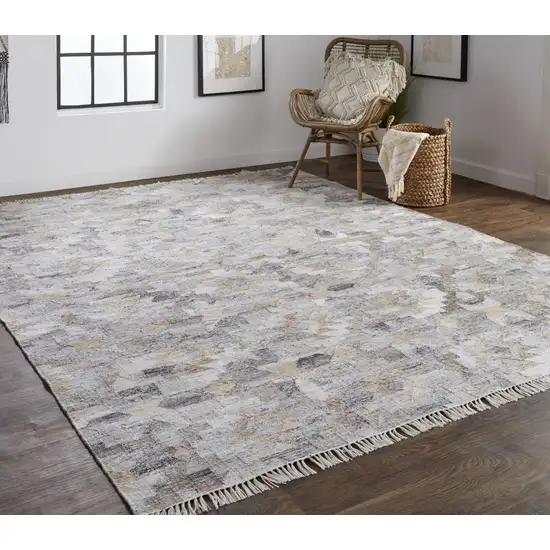 Taupe Gray And Blue Geometric Hand Woven Stain Resistant Area Rug With Fringe Photo 5