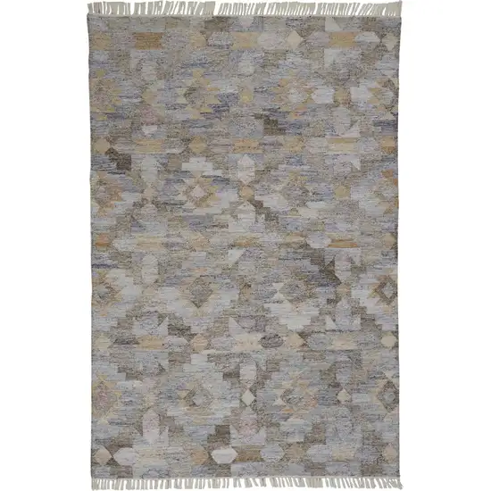 Taupe Gray And Blue Geometric Hand Woven Stain Resistant Area Rug With Fringe Photo 4