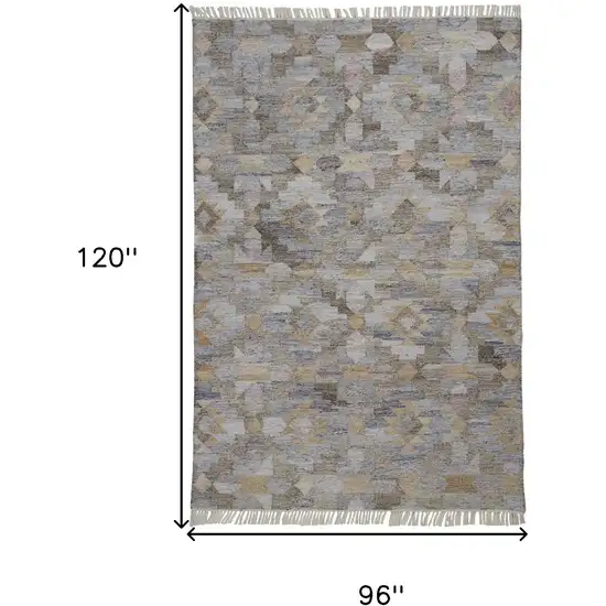 Taupe Gray And Blue Geometric Hand Woven Stain Resistant Area Rug With Fringe Photo 3