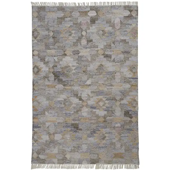 Taupe Gray And Blue Geometric Hand Woven Stain Resistant Area Rug With Fringe Photo 2