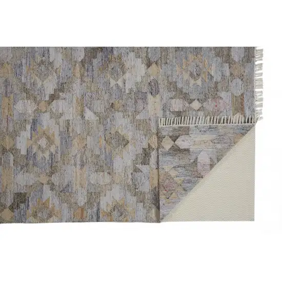 Taupe Gray And Blue Geometric Hand Woven Stain Resistant Area Rug With Fringe Photo 1