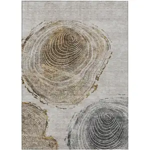 Photo of Taupe Gray And Brown Abstract Washable Indoor Outdoor Area Rug