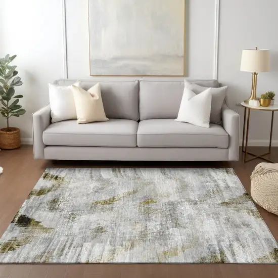 Taupe Gray And Brown Abstract Washable Indoor Outdoor Area Rug Photo 9