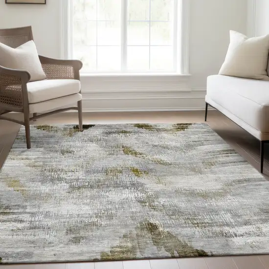 Taupe Gray And Brown Abstract Washable Indoor Outdoor Area Rug Photo 8