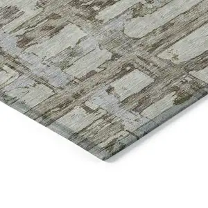 Photo of Taupe Gray And Brown Striped Washable Indoor Outdoor Area Rug