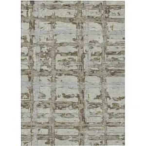 Photo of Taupe Gray And Brown Striped Washable Indoor Outdoor Area Rug