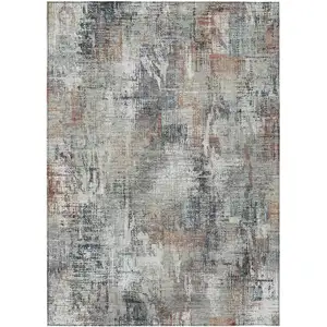 Photo of Taupe Gray And Copper Abstract Washable Indoor Outdoor Area Rug