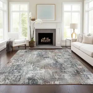 Photo of Taupe Gray And Copper Abstract Washable Indoor Outdoor Area Rug