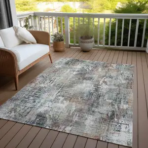 Photo of Taupe Gray And Copper Abstract Washable Indoor Outdoor Area Rug