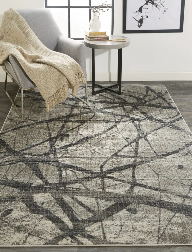 Taupe Gray And Ivory Abstract Stain Resistant Area Rug Photo 3