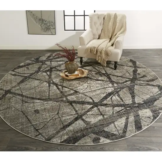 Taupe Gray And Ivory Round Abstract Stain Resistant Area Rug Photo 4