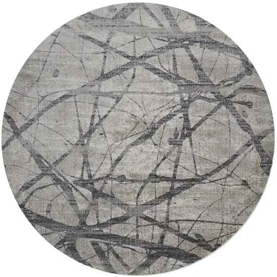 Taupe Gray And Ivory Round Abstract Stain Resistant Area Rug Photo 1