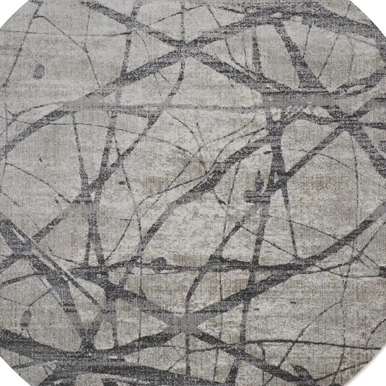 '9' Taupe Gray And Ivory Round Abstract Stain Resistant Area Rug Photo 4