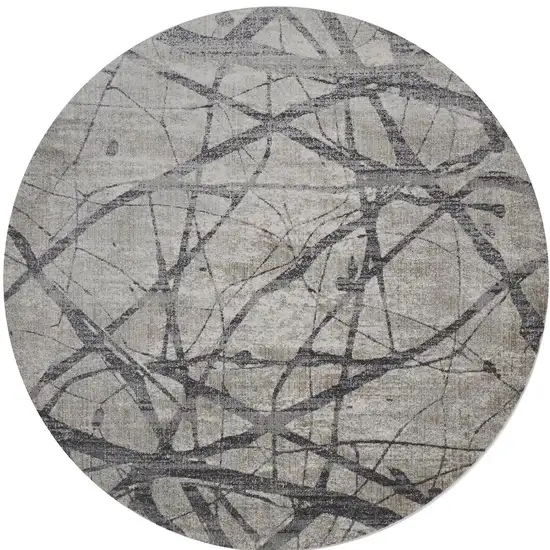 '9' Taupe Gray And Ivory Round Abstract Stain Resistant Area Rug Photo 5