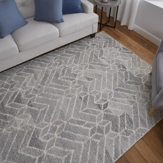 Taupe Gray And Ivory Wool Geometric Tufted Handmade Area Rug Photo 8