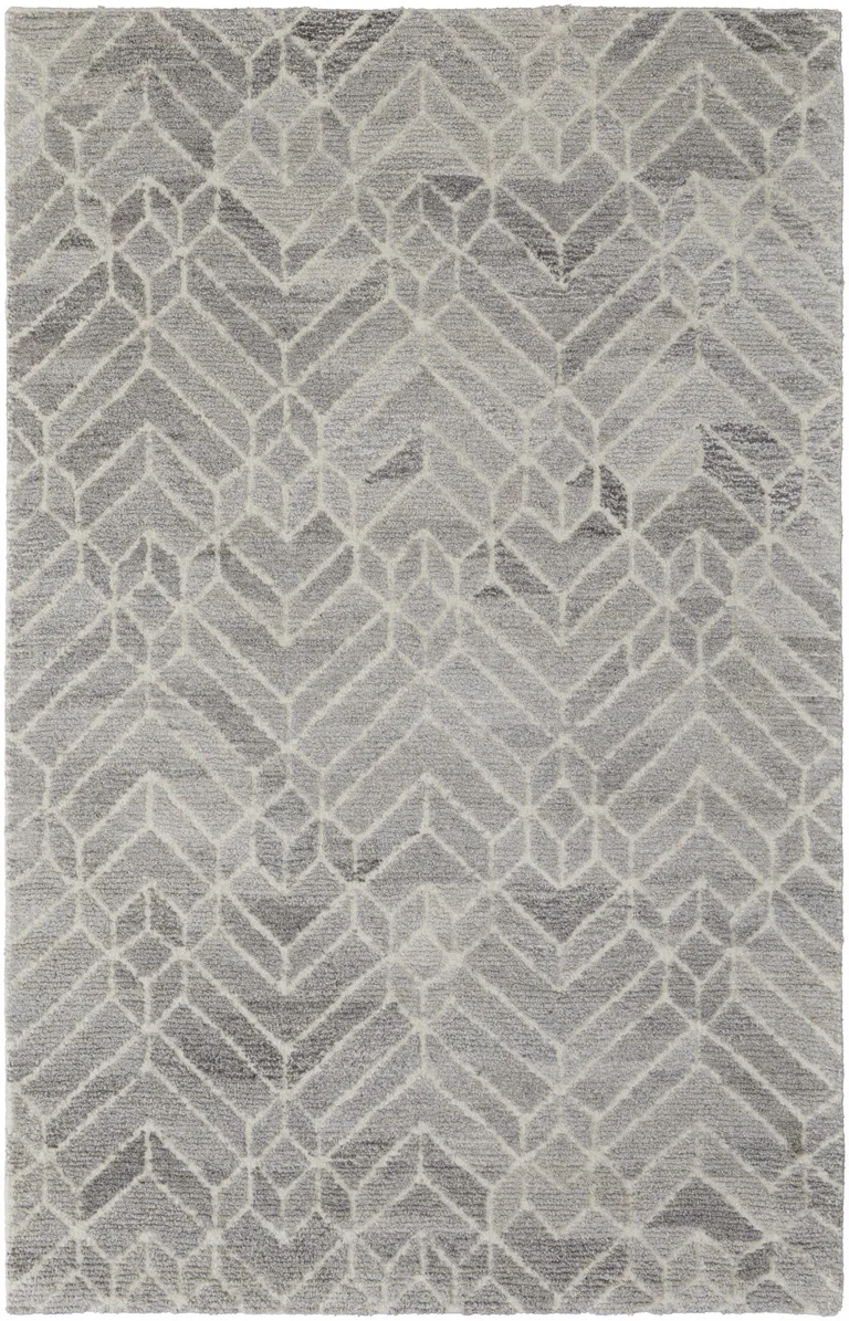 Taupe Gray And Ivory Wool Geometric Tufted Handmade Area Rug Photo 1